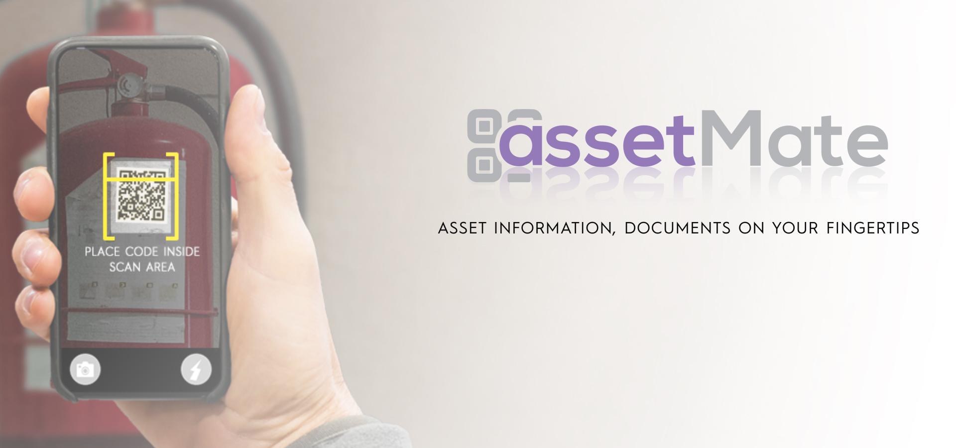 AssetMate Banner, scan QR code to get access to asset documents and audit data